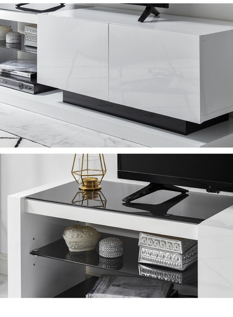 テレビ台 幅120cm ローボード テレビボード おしゃれ 鏡面 ガラス モダン シンプル モノトーン テレビラック TV台 AV収納 ホワイト 白 鏡面テレビボード ルーター収納(代引不可)