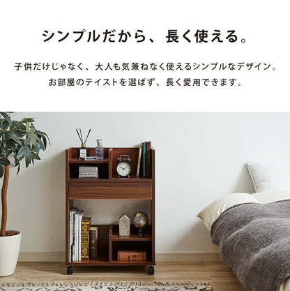 ランドセル収納ワゴン 幅55cm キッズ収納 本棚 引き出し キャスター 可動棚板 ランドセルラック 教科書 文房具 木製 入学 新学期(代引不可)