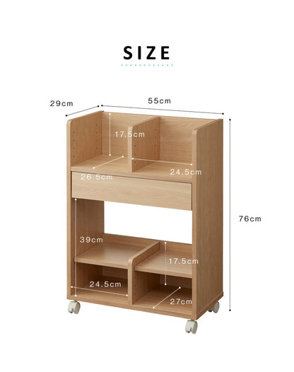 ランドセル収納ワゴン 幅55cm キッズ収納 本棚 引き出し キャスター 可動棚板 ランドセルラック 教科書 文房具 木製 入学 新学期(代引不可)