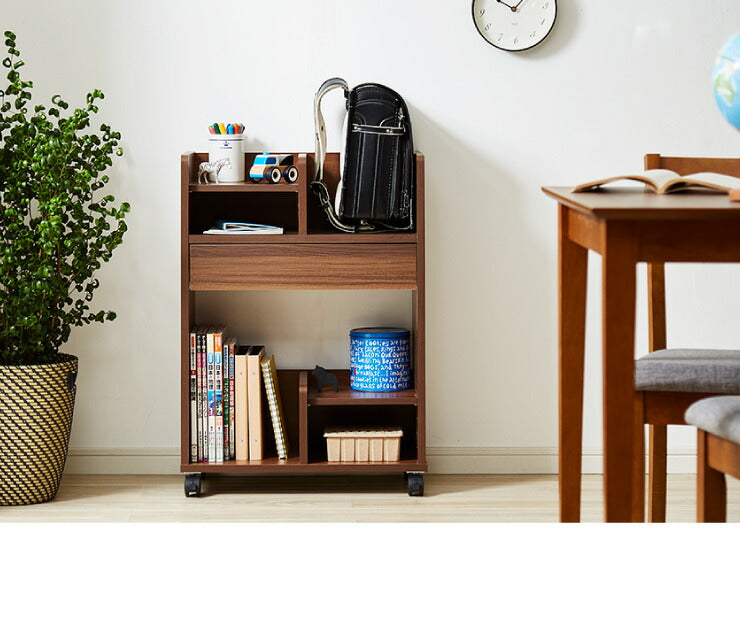 ランドセル収納ワゴン 幅55cm キッズ収納 本棚 引き出し キャスター 可動棚板 ランドセルラック 教科書 文房具 木製 入学 新学期(代引不可)