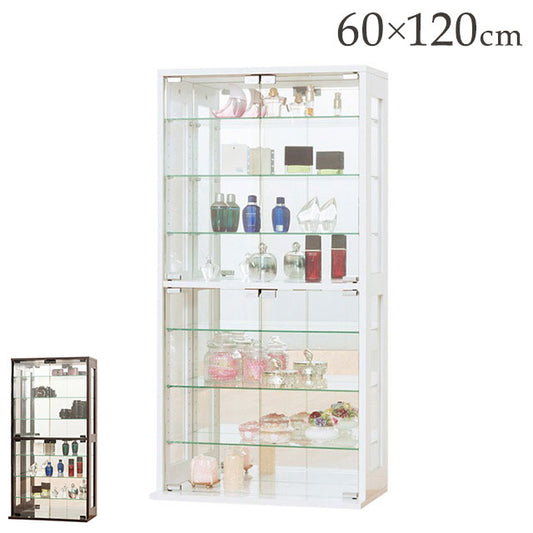 コレクションケース 幅60 高さ120 背面ミラー ガラス棚 コレクションラック フィギュアケース ディスプレイラック 棚 ガラスケース シンプル 白 ホワイト おしゃれ(代引不可)