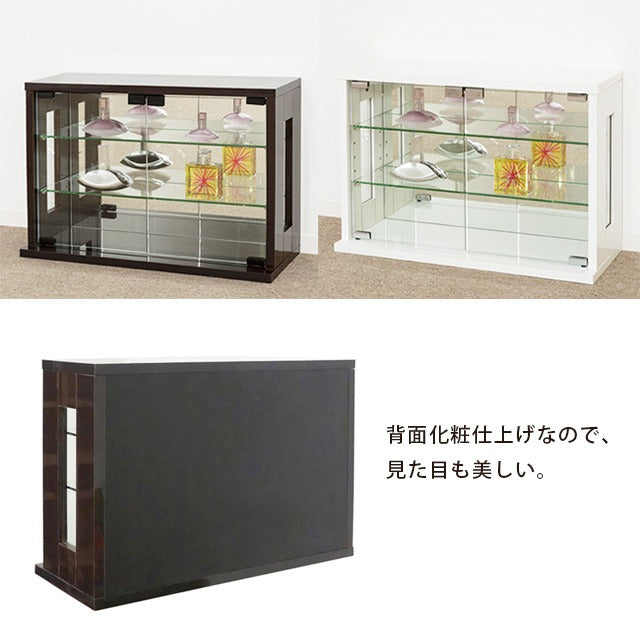 卓上 コレクションケース 横型 幅60 高さ40 背面ミラー ガラス棚