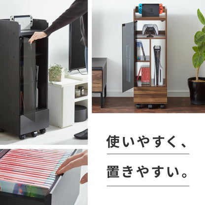 隠せる ゲーム機収納ラック Switch/PS5対応 幅32 高さ96.5 ゲーム機 本体 コントローラー ソフト 収納 ラック 収納棚 強化ガラス扉 キャスター 引き出し 引出し おしゃれ(代引不可)