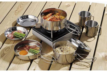 キャンプ 食器 ステンレス 8点セット 折りたたみ 収納袋付き SOLA 鍋 フライパン 小皿 マグカップ キャンプ アウトドア バーベキュー 折りたたみ ソロキャンプ クッカー クッカー ソロキャンプ 食器セット