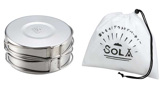 キャンプ 食器 ステンレス 8点セット 折りたたみ 収納袋付き SOLA 鍋 フライパン 小皿 マグカップ キャンプ アウトドア バーベキュー 折りたたみ ソロキャンプ クッカー クッカー ソロキャンプ 食器セット