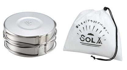 キャンプ 食器 ステンレス 8点セット 折りたたみ 収納袋付き SOLA 鍋 フライパン 小皿 マグカップ キャンプ アウトドア バーベキュー 折りたたみ ソロキャンプ クッカー クッカー ソロキャンプ 食器セット