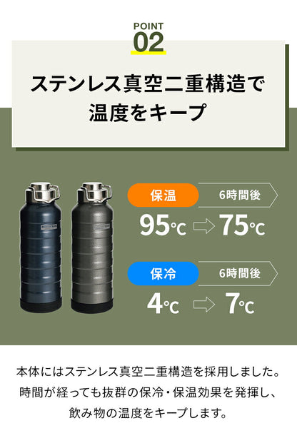 マインドフリー 水筒 1L 保冷・保温 ステンレスボトル 広口設計 直飲み 真空二重構造 マグボトル 1000ml ホワイト ネイビー グレー 携帯 アウトドア キャンプ おしゃれ MF-11 MINDFREE カクセー