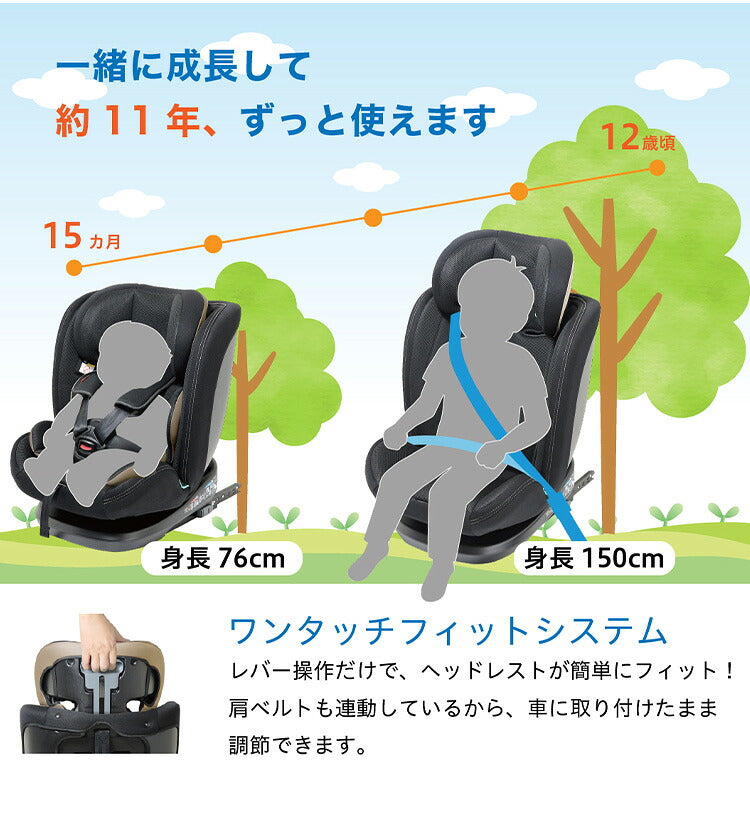 CG029 フィーカエボルブ ブラック 新安全基準R129適合 チャイルドシート 15カ月~12歳頃 76cm~150cm ISOFIX ジュニアシート 長く使える 洗える 取付簡単 キッズシート ベビーシート 赤ちゃん キッズ