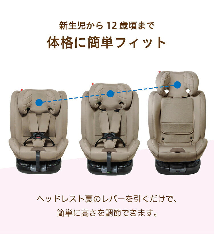 CG031 ビットターンR129 モカーキ 新安全基準R129適合 チャイルドシート 新生児~12歳頃 40cm~150cm 超ロングユース ISOFIX ジュニアシート 長く使える 洗える 取付簡単 キッズシート ベビーシート