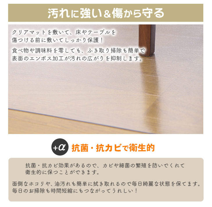 ダイニングマット 45×240cm 撥水 クリア 抗菌 防臭 防カビ 厚1.5mm 床 保護 傷防止マット 拭ける フロアマット テーブルマット クリアマット 透明マット チェアマット(代引不可)