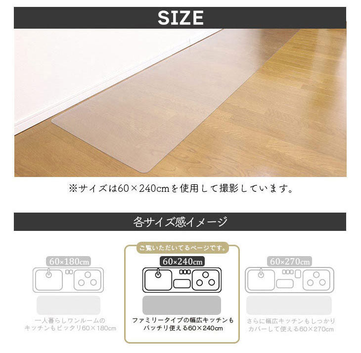 ダイニングマット 60×240cm 撥水 クリア 抗菌 防臭 防カビ 厚1.5mm 床 保護 傷防止マット 拭ける フロアマット テーブルマット クリアマット 透明マット チェアマット(代引不可)