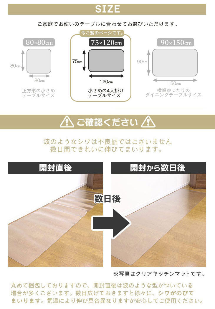 ダイニングマット 75×120cm 撥水 クリア 抗菌 防臭 防カビ 厚1.5mm 床 保護 傷防止マット 拭ける フロアマット テーブルマット クリアマット 透明マット チェアマット(代引不可)