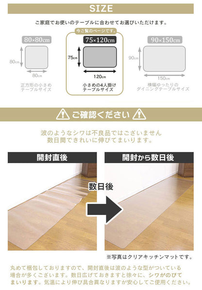 ダイニングマット 75×120cm 撥水 クリア 抗菌 防臭 防カビ 厚1.5mm 床 保護 傷防止マット 拭ける フロアマット テーブルマット クリアマット 透明マット チェアマット(代引不可)