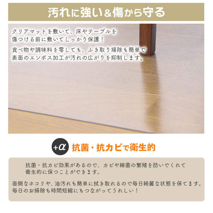 ダイニングマット 90×120cm 撥水 クリア 抗菌 防臭 防カビ 厚1.5mm 床 保護 傷防止マット 拭ける フロアマット テーブルマット クリアマット 透明マット チェアマット(代引不可)