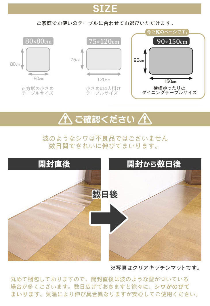 ダイニングマット 90×150cm 撥水 クリア 抗菌 防臭 防カビ 厚1.5mm 床 保護 傷防止マット 拭ける フロアマット テーブルマット クリアマット 透明マット チェアマット(代引不可)