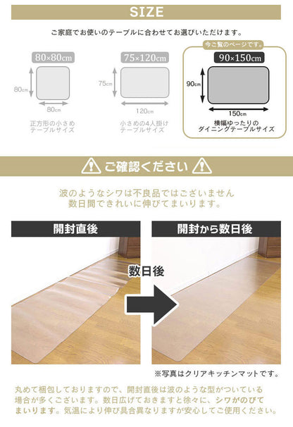 ダイニングマット 90×150cm 撥水 クリア 抗菌 防臭 防カビ 厚1.5mm 床 保護 傷防止マット 拭ける フロアマット テーブルマット クリアマット 透明マット チェアマット(代引不可)