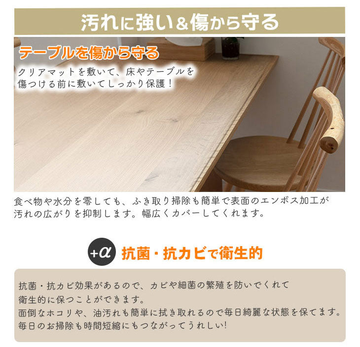 ダイニングマット 90×150cm 撥水 クリア 抗菌 防臭 防カビ 厚1.5mm 床 保護 傷防止マット 拭ける フロアマット テーブルマット クリアマット 透明マット チェアマット(代引不可)