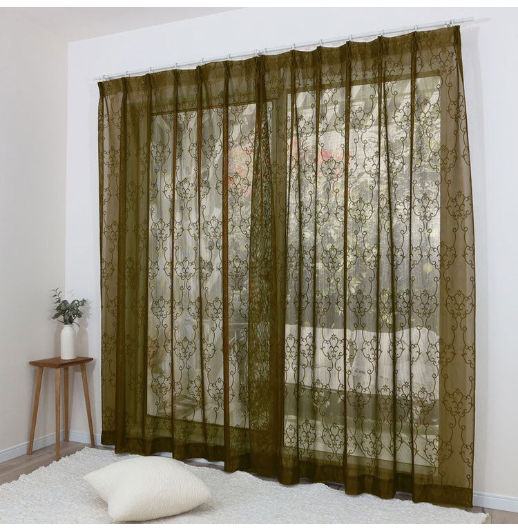 ミラーレースカーテン UVカット 日本製 40サイズ 幅100 幅150 幅200 レースカーテン ダマスク柄 ブラウン おしゃれ 洗濯OK 昼間見えにくい 賃貸 採光 国産 洗える カーテン(代引不可)