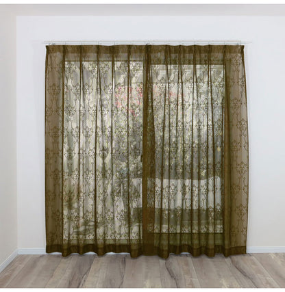 ミラーレースカーテン UVカット 日本製 40サイズ 幅100 幅150 幅200 レースカーテン ダマスク柄 ブラウン おしゃれ 洗濯OK 昼間見えにくい 賃貸 採光 国産 洗える カーテン(代引不可)