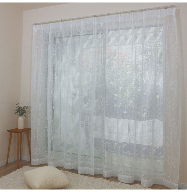 ミラーレースカーテン UVカット 日本製 40サイズ 幅100 幅150 幅200 レースカーテン ダマスク柄 ホワイト おしゃれ 洗濯OK 昼間見えにくい 賃貸 採光 国産 洗える カーテン(代引不可)