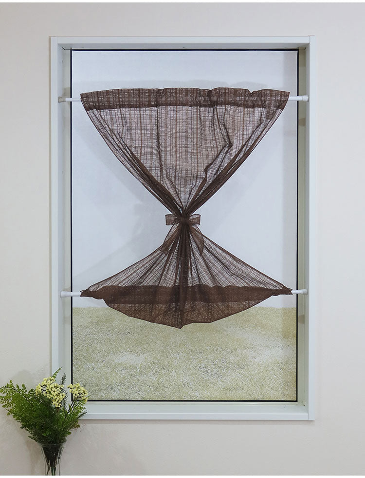 日本製 小窓レースカーテン 約巾70cm×丈120cm カフェカーテン 目隠し 人気 リゾート シンプル 小窓用 縦長 幅のせまい 共生地リボン付き キッチン トイレ 出窓 程よい透け感 軽く光を採り入れる(代引不可)