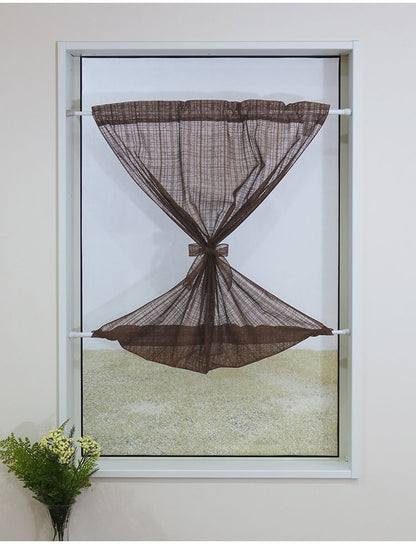 日本製 小窓レースカーテン 約巾70cm×丈120cm カフェカーテン 目隠し 人気 リゾート シンプル 小窓用 縦長 幅のせまい 共生地リボン付き キッチン トイレ 出窓 程よい透け感 軽く光を採り入れる(代引不可)