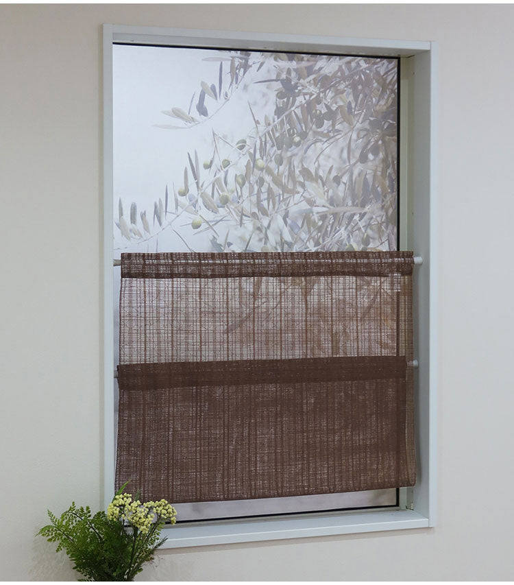 日本製 小窓レースカーテン 約巾70cm×丈120cm カフェカーテン 目隠し 人気 リゾート シンプル 小窓用 縦長 幅のせまい 共生地リボン付き キッチン トイレ 出窓 程よい透け感 軽く光を採り入れる(代引不可)