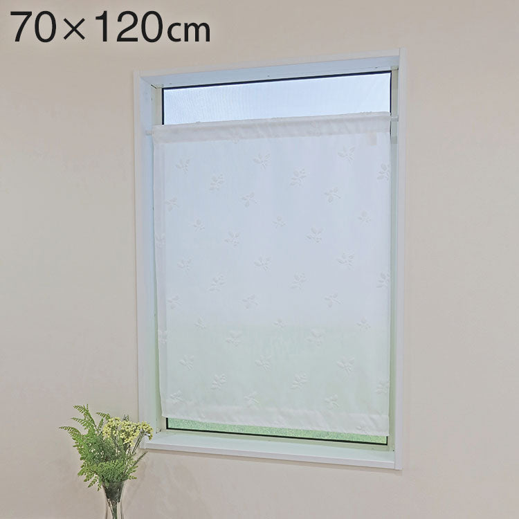 日本製 小窓レースカーテン 約巾70cm×丈120cm 小窓 出窓 カフェカーテン 遮熱 断熱 UVカット 目隠し 北欧調 リーフ柄 人気 エコリエ(R) 小窓用ミラーレースカーテン 共生地リボン付き キッチン(代引不可)
