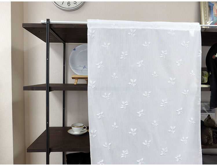 日本製 小窓レースカーテン 約巾70cm×丈120cm 小窓 出窓 カフェカーテン 遮熱 断熱 UVカット 目隠し 北欧調 リーフ柄 人気 エコリエ(R) 小窓用ミラーレースカーテン 共生地リボン付き キッチン(代引不可)