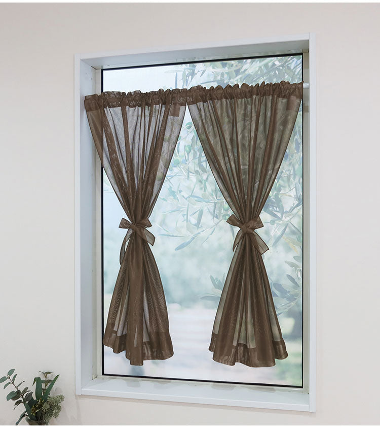 日本製 小窓レースカーテン 約巾70cm×丈120cm 小窓 カフェカーテン 遮熱 断熱 目隠し人気 北欧 シンプル 小窓用 ミラーレース 縦長 日本製 幅のせまい 小窓用ミラーレースカーテン 共生地リボン付き(代引不可)