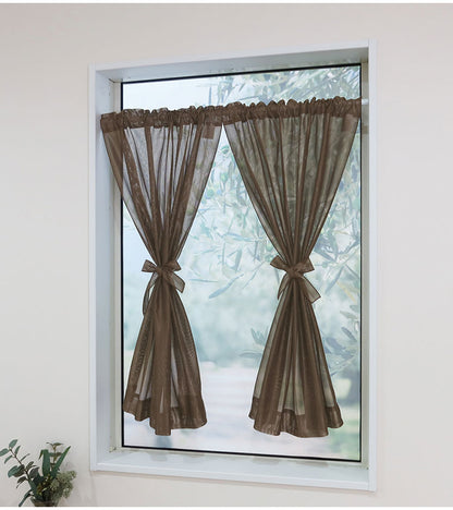 日本製 小窓レースカーテン 約巾70cm×丈120cm 小窓 カフェカーテン 遮熱 断熱 目隠し人気 北欧 シンプル 小窓用 ミラーレース 縦長 日本製 幅のせまい 小窓用ミラーレースカーテン 共生地リボン付き(代引不可)