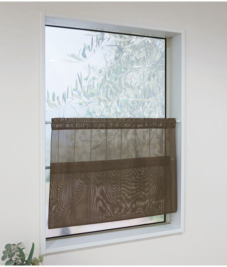 日本製 小窓レースカーテン 約巾70cm×丈90cm 小窓 カフェカーテン 遮熱 断熱 目隠し人気 北欧 シンプル 小窓用 ミラーレース 縦長 小窓用ミラーレースカーテン 共生地リボン付き キッチン トイレ(代引不可)