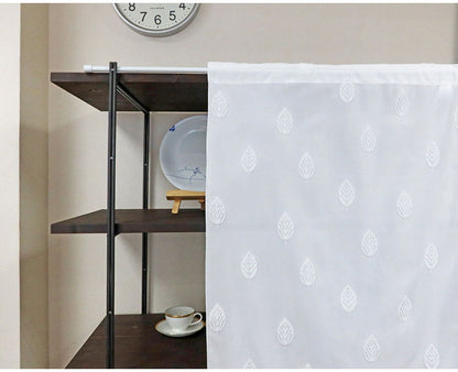 日本製 小窓レースカーテン 約巾70cm×丈120cm 小窓 出窓 カフェカーテン 遮熱 断熱 UVカット 目隠し 北欧調 葉っぱ柄 人気 エコリエ(R) 小窓用ミラーレースカーテン 共生地リボン付き キッチン(代引不可)