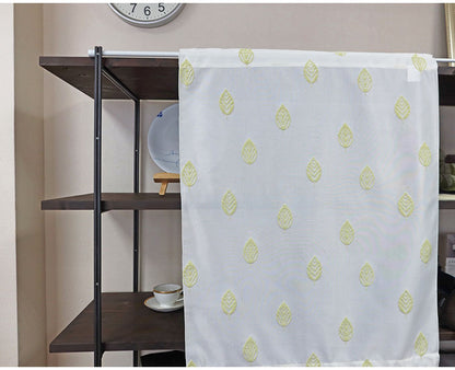 日本製 小窓レースカーテン 約巾70cm×丈120cm 小窓 出窓 カフェカーテン 遮熱 断熱 UVカット 目隠し 北欧調 葉っぱ柄 人気 エコリエ(R) 小窓用ミラーレースカーテン 共生地リボン付き キッチン(代引不可)