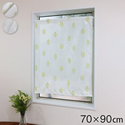 日本製 小窓レースカーテン 約巾70cm×丈90cm 小窓 出窓 カフェカーテン 遮熱 断熱 UVカット 目隠し 北欧調 葉っぱ柄 人気 エコリエ(R) 小窓用ミラーレースカーテン 共生地リボン付き キッチン トイレ(代引不可)