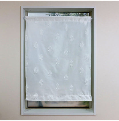 日本製 小窓レースカーテン 約巾70cm×丈90cm 小窓 出窓 カフェカーテン 遮熱 断熱 UVカット 目隠し 北欧調 葉っぱ柄 人気 エコリエ(R) 小窓用ミラーレースカーテン 共生地リボン付き キッチン トイレ(代引不可)