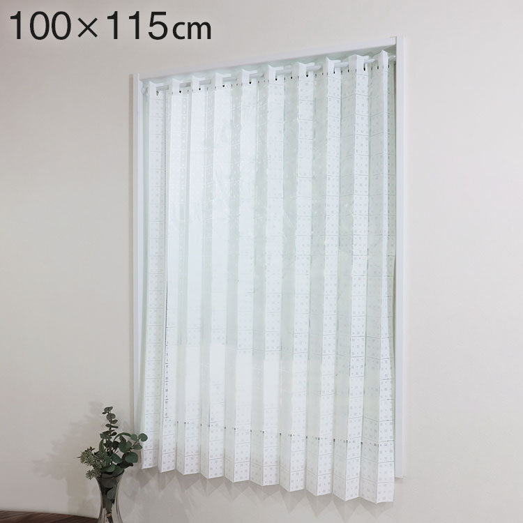 日本製 巾100cm×丈115cm ホワイト パタパタ アコーディオンカフェカーテン ドット柄 ハサミでカット 程よい透け感 取り付け簡単(代引不可)
