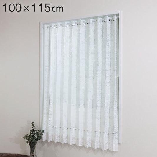 日本製 巾100cm×丈115cm ホワイト パタパタ アコーディオンカフェカーテン ドット柄 ハサミでカット 程よい透け感 取り付け簡単(代引不可)