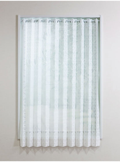 日本製 巾100cm×丈115cm ホワイト パタパタ アコーディオンカフェカーテン ドット柄 ハサミでカット 程よい透け感 取り付け簡単(代引不可)