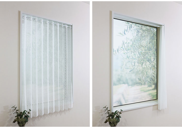 日本製 巾100cm×丈115cm ホワイト パタパタ アコーディオンカフェカーテン ドット柄 ハサミでカット 程よい透け感 取り付け簡単(代引不可)