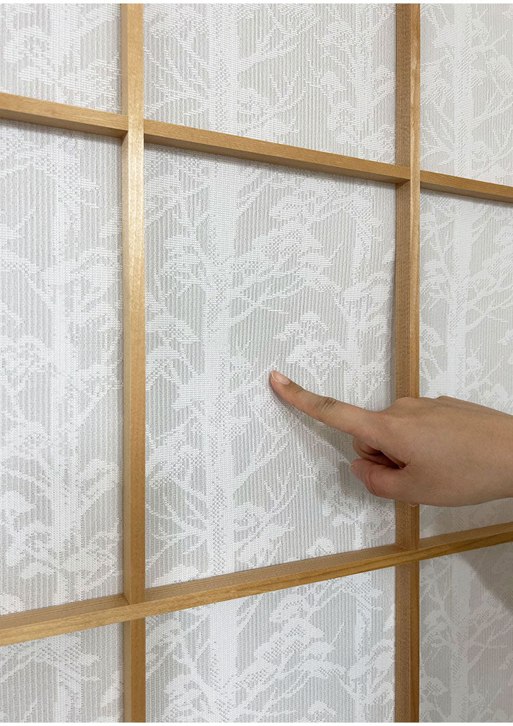 日本製 障子に貼るレース 森林柄 幅100cm×丈200cm 2枚組 UVカット 破れにくい 簡単に貼れる 断熱・保温効果 花粉キャッチ 外から見られにくい 両面テープ2個付き(代引不可)