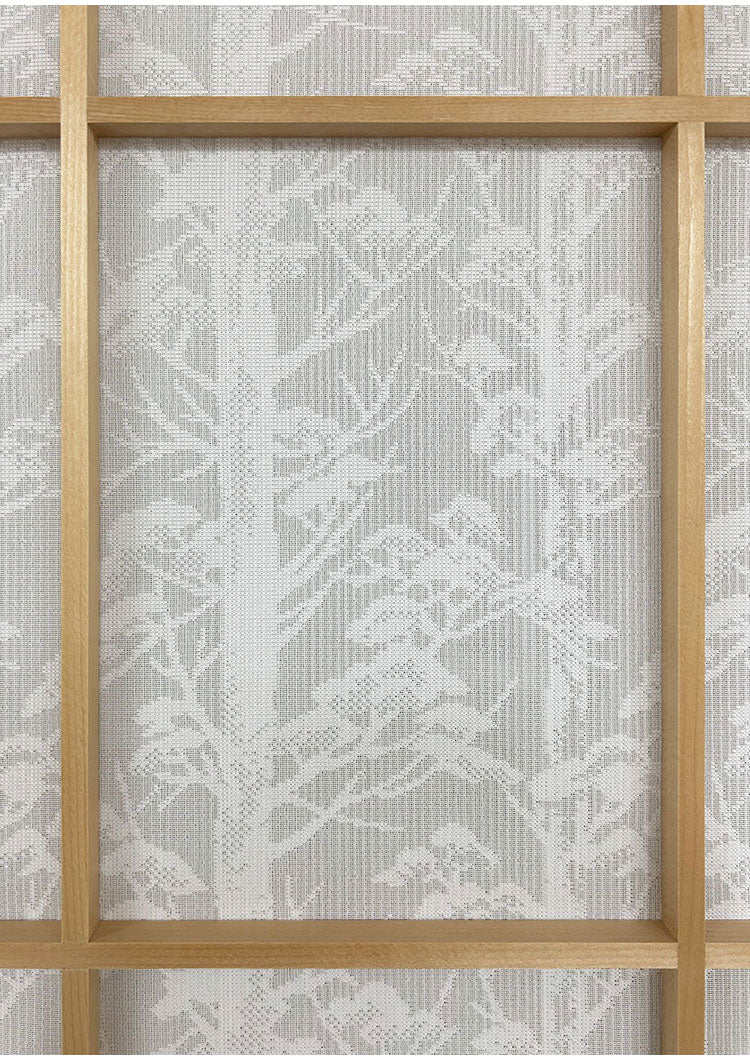 日本製 障子に貼るレース 森林柄 幅100cm×丈200cm 2枚組 UVカット 破れにくい 簡単に貼れる 断熱・保温効果 花粉キャッチ 外から見られにくい 両面テープ2個付き(代引不可)