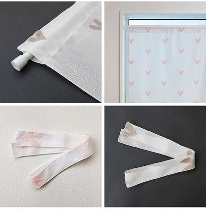 日本製 小窓レースカーテン 約巾70cm×丈120cm 小窓 出窓 カフェカーテン 遮熱 断熱 UVカット 目隠し 北欧調 ハート柄 人気 エコリエ(R) 小窓用ミラーレースカーテン 共生地リボン付き キッチン(代引不可)