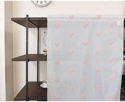 日本製 小窓レースカーテン 約巾70cm×丈120cm 小窓 出窓 カフェカーテン 遮熱 断熱 UVカット 目隠し 北欧調 ハート柄 人気 エコリエ(R) 小窓用ミラーレースカーテン 共生地リボン付き キッチン(代引不可)