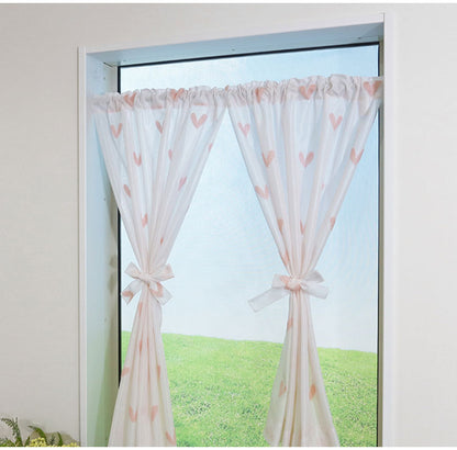 日本製 小窓レースカーテン 約巾70cm×丈120cm 小窓 出窓 カフェカーテン 遮熱 断熱 UVカット 目隠し 北欧調 ハート柄 人気 エコリエ(R) 小窓用ミラーレースカーテン 共生地リボン付き キッチン(代引不可)