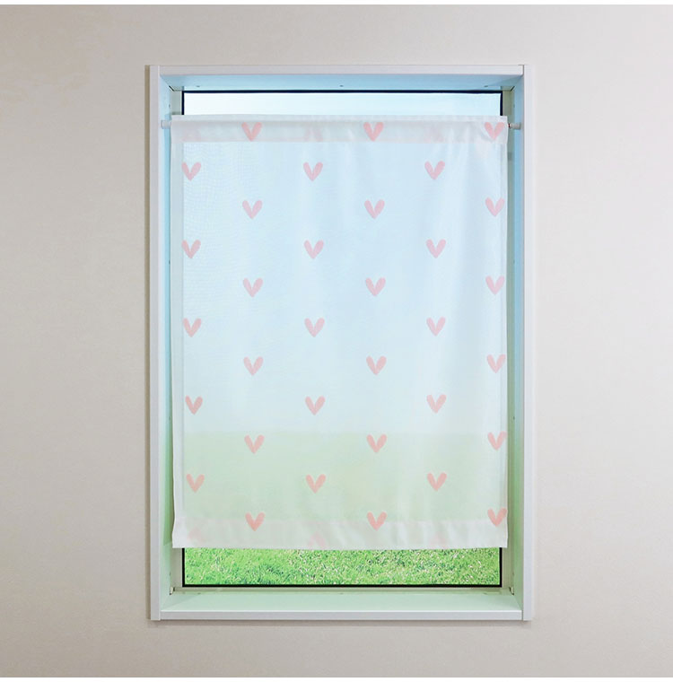 日本製 小窓レースカーテン 約巾70cm×丈90cm 小窓 出窓 カフェカーテン 遮熱 断熱 UVカット 目隠し 北欧調 ハート柄 人気 エコリエ(R) 小窓用ミラーレースカーテン 共生地リボン付き キッチン トイレ(代引不可)