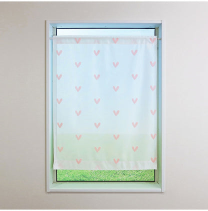 日本製 小窓レースカーテン 約巾70cm×丈90cm 小窓 出窓 カフェカーテン 遮熱 断熱 UVカット 目隠し 北欧調 ハート柄 人気 エコリエ(R) 小窓用ミラーレースカーテン 共生地リボン付き キッチン トイレ(代引不可)