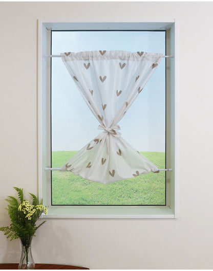 日本製 小窓レースカーテン 約巾70cm×丈90cm 小窓 出窓 カフェカーテン 遮熱 断熱 UVカット 目隠し 北欧調 ハート柄 人気 エコリエ(R) 小窓用ミラーレースカーテン 共生地リボン付き キッチン トイレ(代引不可)