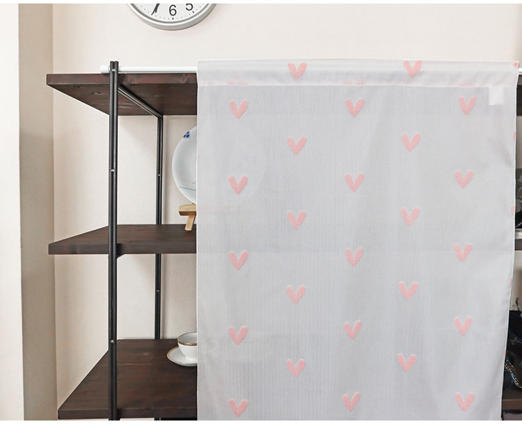 日本製 小窓レースカーテン 約巾70cm×丈90cm 小窓 出窓 カフェカーテン 遮熱 断熱 UVカット 目隠し 北欧調 ハート柄 人気 エコリエ(R) 小窓用ミラーレースカーテン 共生地リボン付き キッチン トイレ(代引不可)