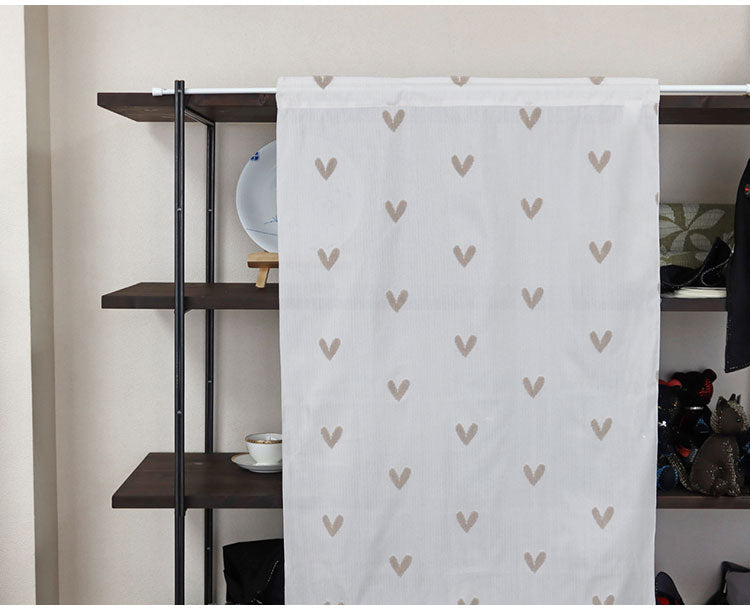 日本製 小窓レースカーテン 約巾70cm×丈90cm 小窓 出窓 カフェカーテン 遮熱 断熱 UVカット 目隠し 北欧調 ハート柄 人気 エコリエ(R) 小窓用ミラーレースカーテン 共生地リボン付き キッチン トイレ(代引不可)